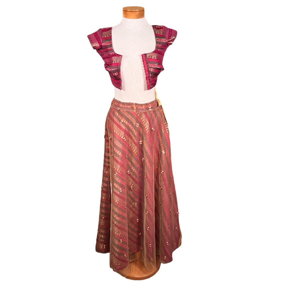Bollywood Cropped Top & Maxi Skirt & Shawl Prom Special Occasion India Vibes F…